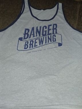 Source Unknown Light Gray Tank Top with Navy Banger Brewing Logo
